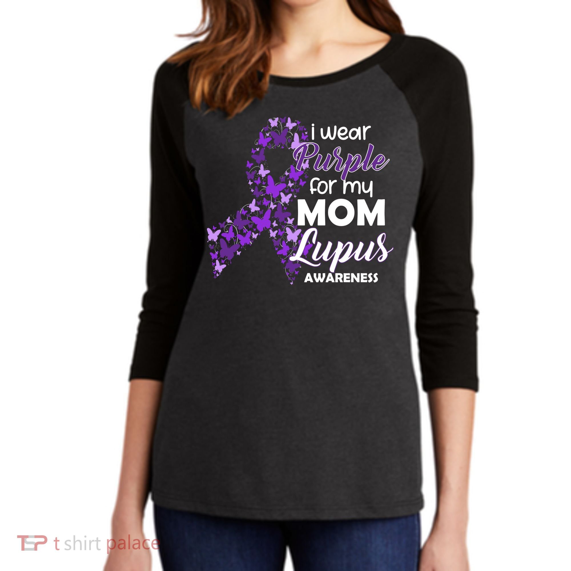 I Wear Purple For My Mom Lupus Awareness Women's Tri-Blend 3/4-Sleeve Raglan Shirt