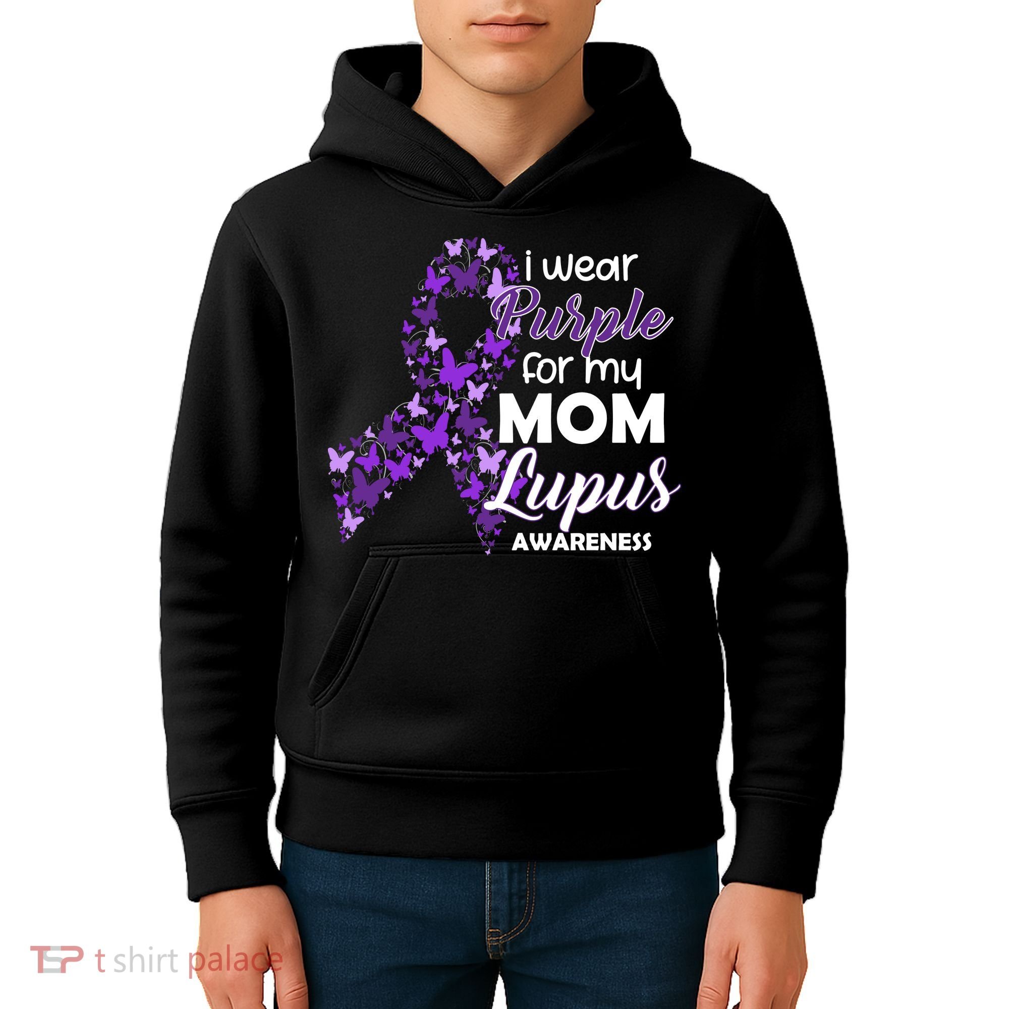 I Wear Purple For My Mom Lupus Awareness Kids Hoodie