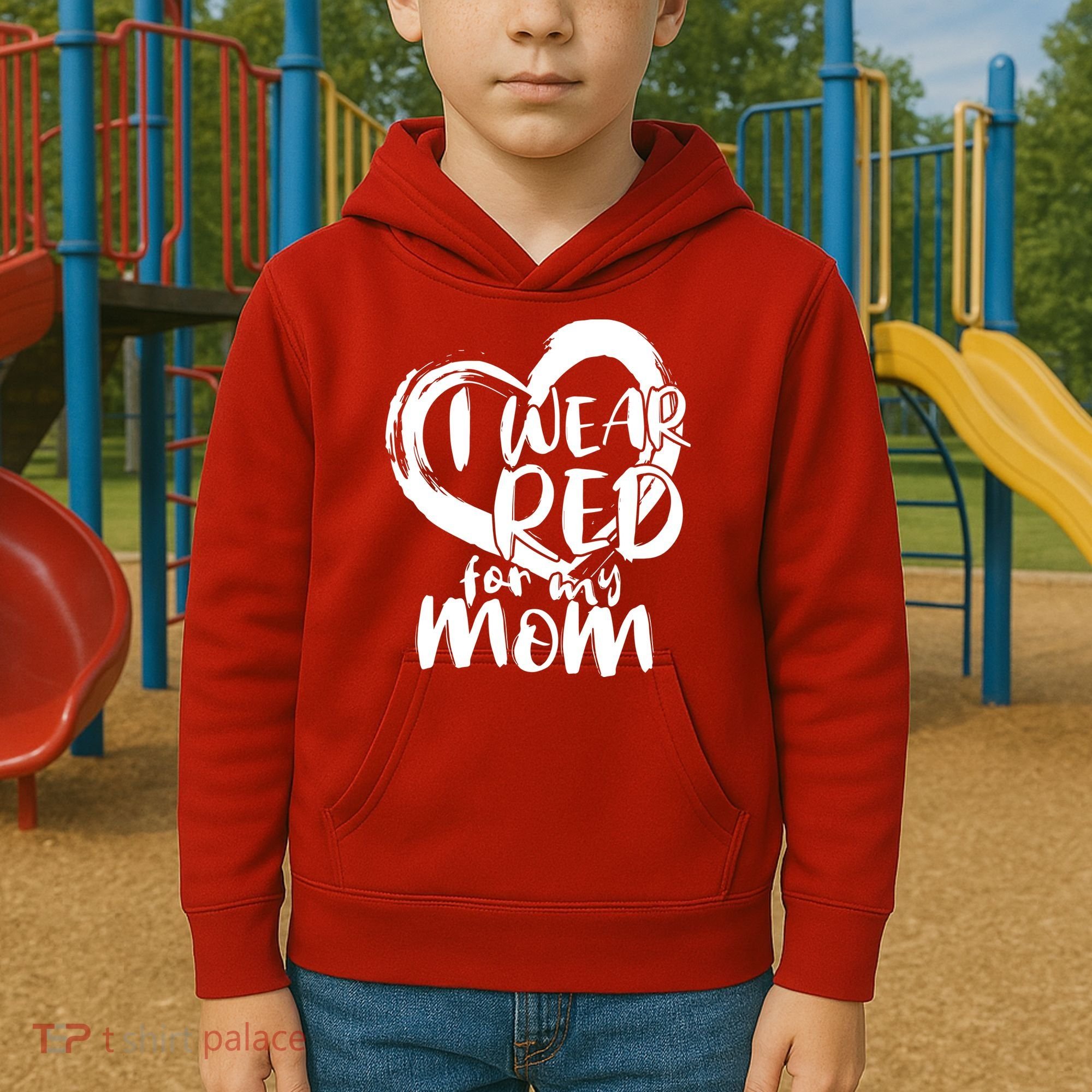 I Wear Red For My Mom Heart disease Awareness Kids Hoodie