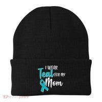 I Wear Teal For My Mom Ovarian Cancer Awareness Beanie thumb 0