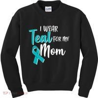 I Wear Teal For My Mom Ovarian Cancer Awareness Kids Sweatshirt thumb 0