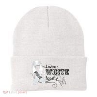 I Wear White For My Mom Lung Cancer Awareness Beanie thumb 0