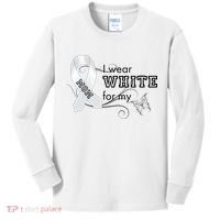 I Wear White For My Mom Lung Cancer Awareness Kids Long Sleeve Shirt thumb 0