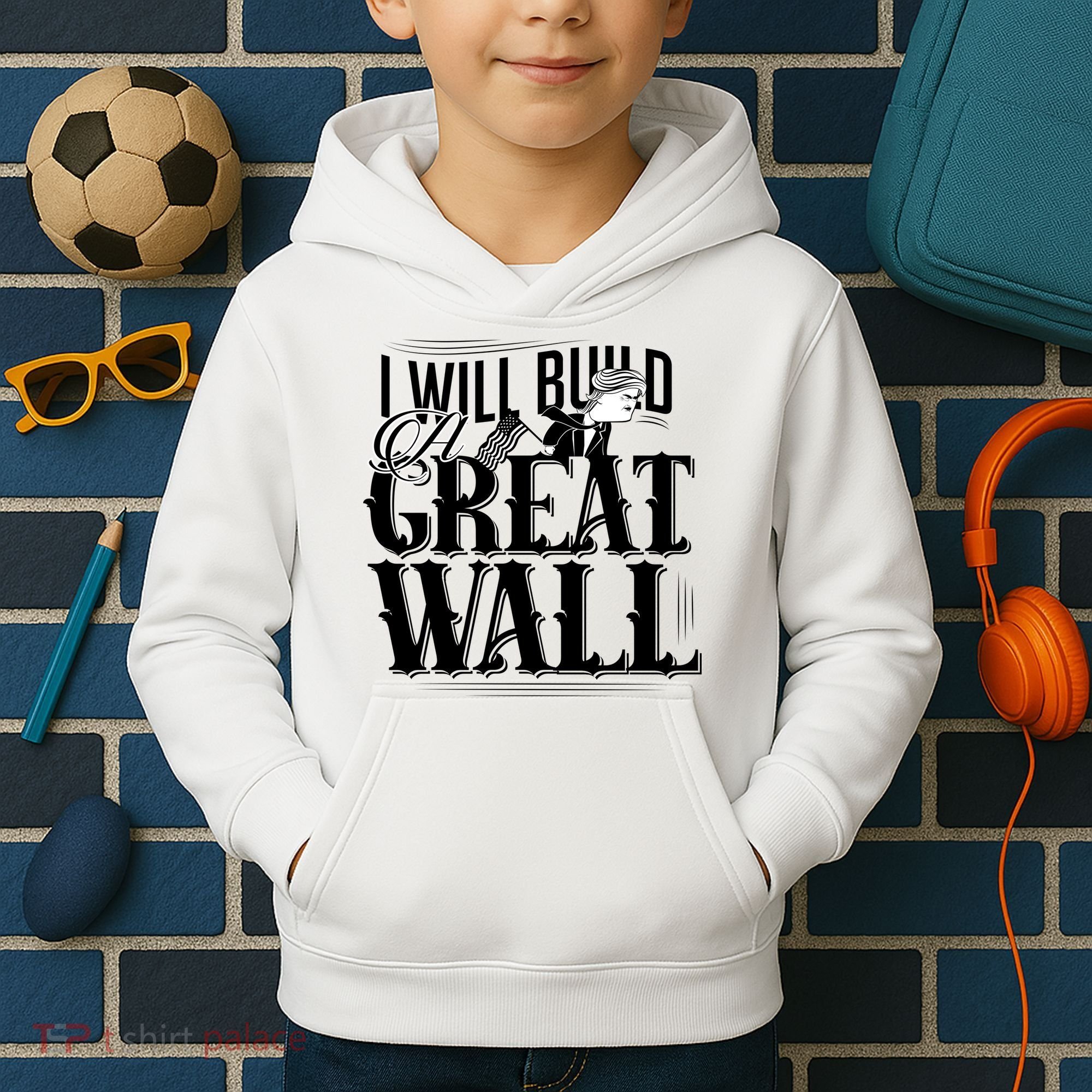 I Will Build A Great Wall - Donald Trump Kids Hoodie