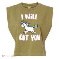 I Will Cut You Stabby Unicorn Garment-Dyed Women's Muscle Tee thumb 0