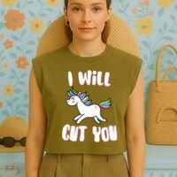 I Will Cut You Stabby Unicorn Garment-Dyed Women's Muscle Tee thumb 4