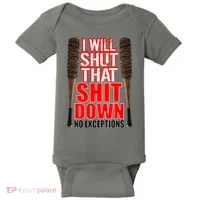 I Will Shut That Shit Down No Exceptions Barbwire Bat Dead Zombies Baby Bodysuit thumb 0