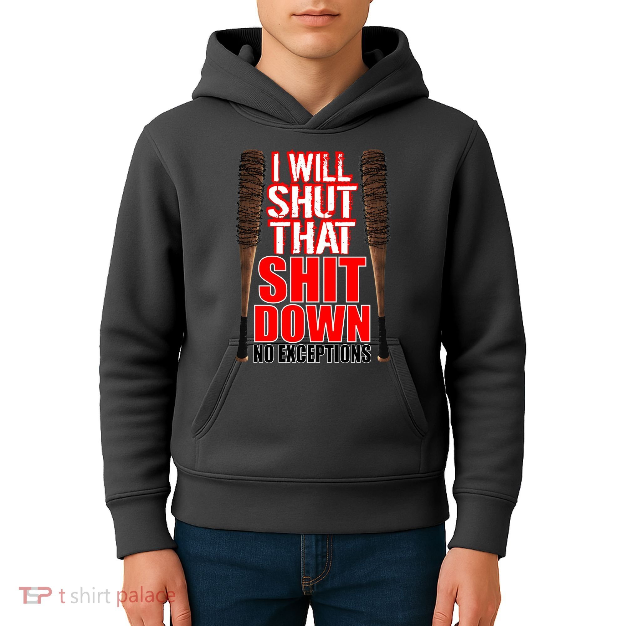 I Will Shut That Shit Down No Exceptions Barbwire Bat Dead Zombies Kids Hoodie