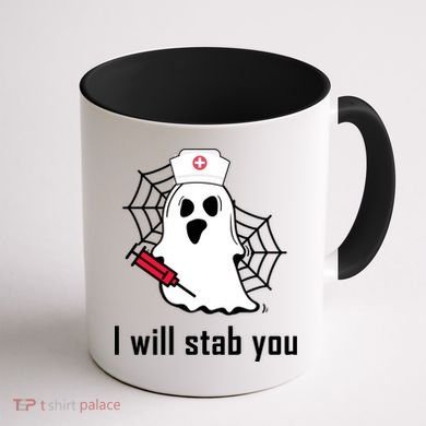 I Will Stab You Ghost Nurse Coffee Mug back