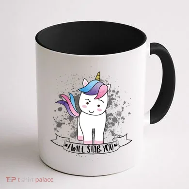 I Will Stab You Unicorn Coffee Mug back