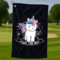 I Will Stab You Unicorn Golf Towel thumb 1