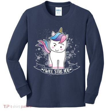 I Will Stab You Unicorn Kids Long Sleeve Shirt