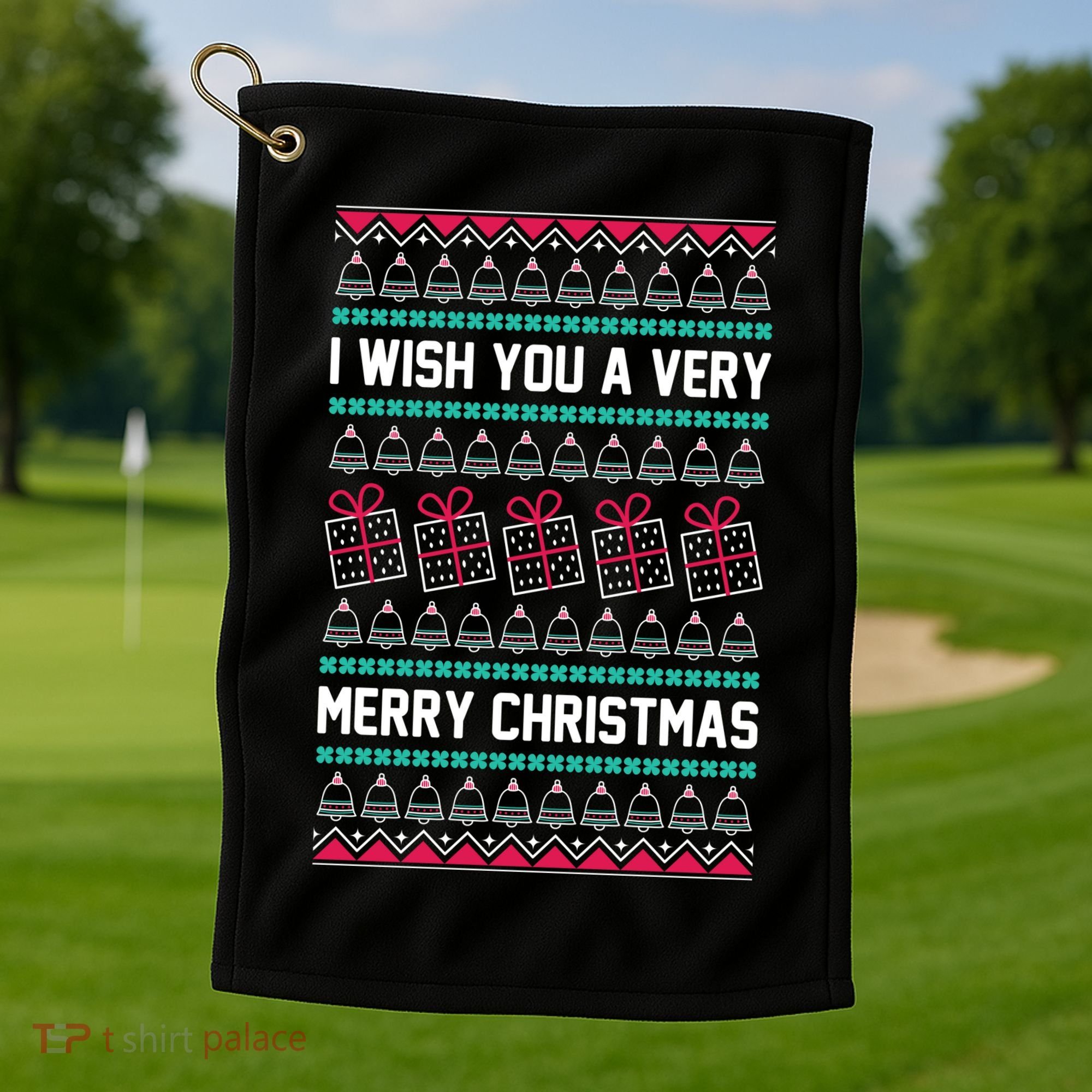 I Wish You A Very Merry Christmas Cute Ugly Sweater Golf Towel