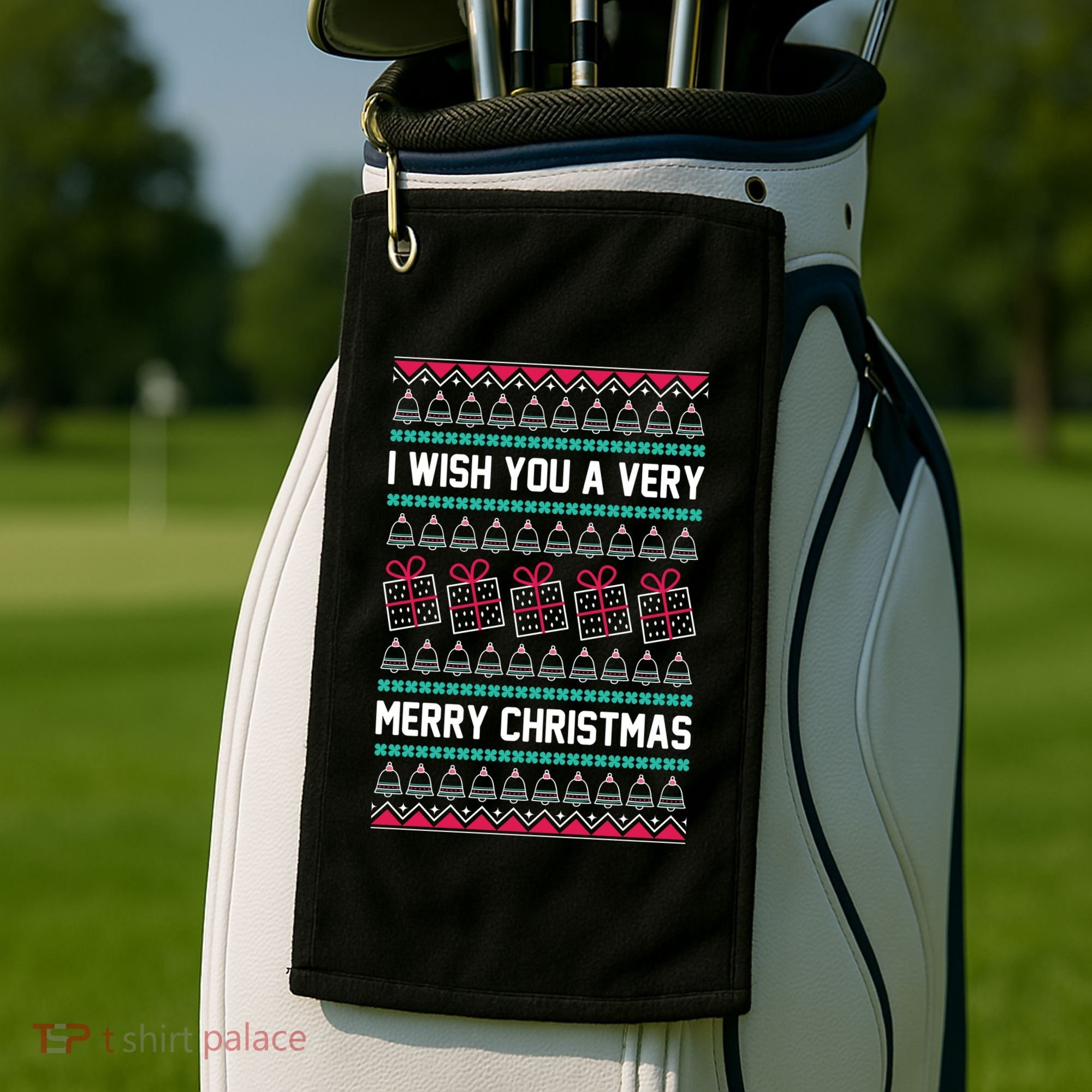 I Wish You A Very Merry Christmas Cute Ugly Sweater Golf Towel
