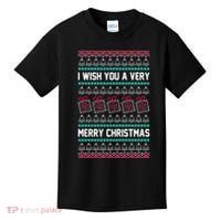 I Wish You A Very Merry Christmas Cute Ugly Sweater Kids T-Shirt thumb 0