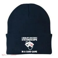 I Won My Doctor's Stethoscope Card Game Beanie thumb 0
