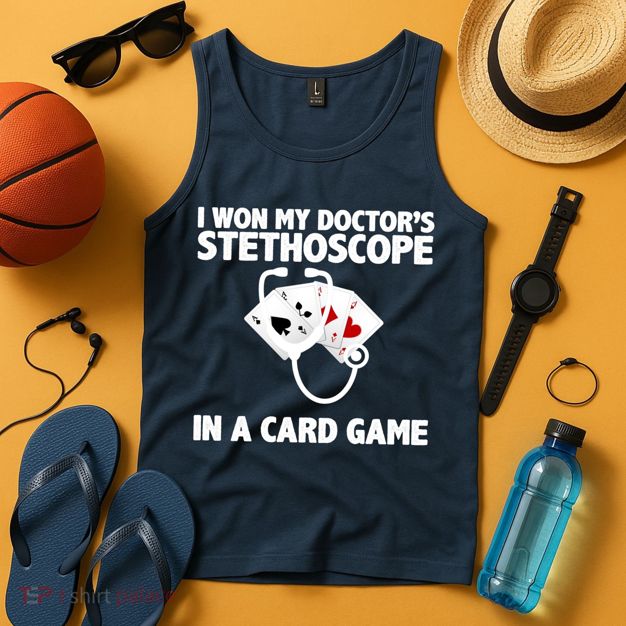 I Won My Doctor's Stethoscope Card Game Tank Top