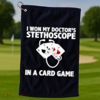 I Won My Doctor's Stethoscope Card Game Golf Towel thumb 1