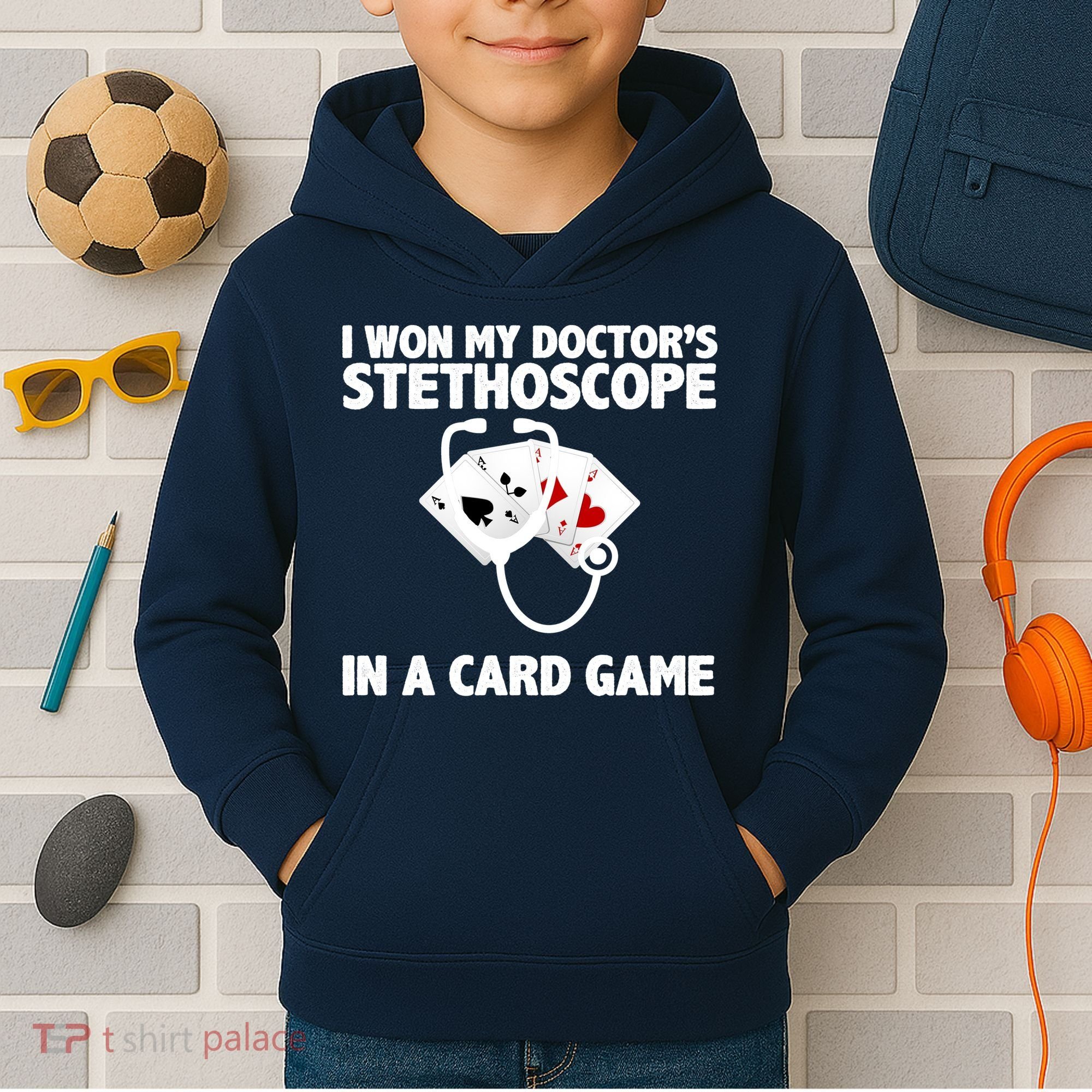 I Won My Doctor's Stethoscope Card Game Kids Hoodie