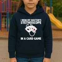 I Won My Doctor's Stethoscope Card Game Kids Hoodie thumb 3