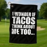 I Wonder if Tacos Think About Me Too Golf Towel thumb 1