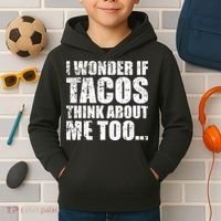 I Wonder if Tacos Think About Me Too Kids Hoodie thumb 2