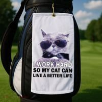 I Work Hard So My Cat Cat Live A Better Life Golf Towel thumb 2