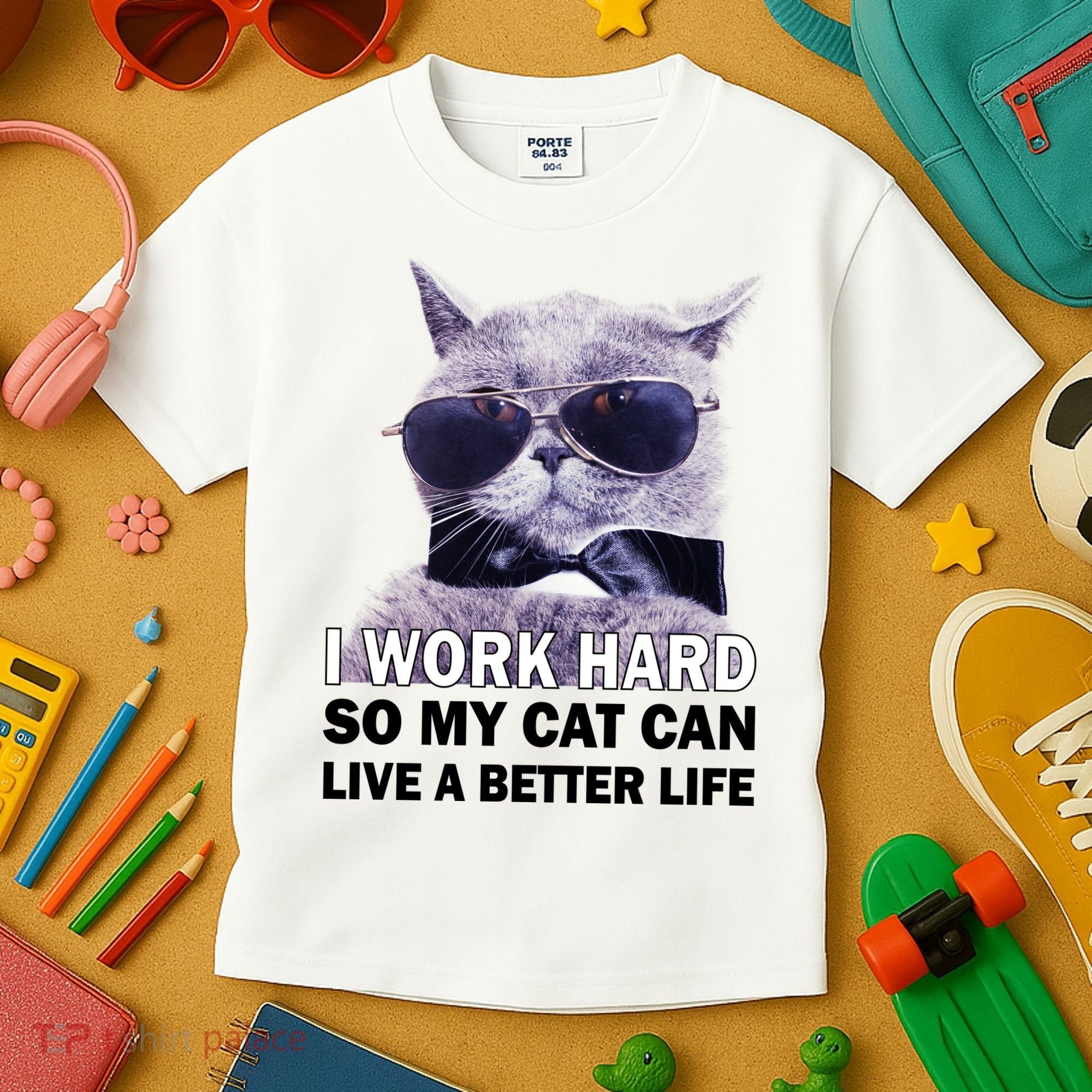 I Work Hard So My Cat Cat Live A Better Life Kids T-Shirt