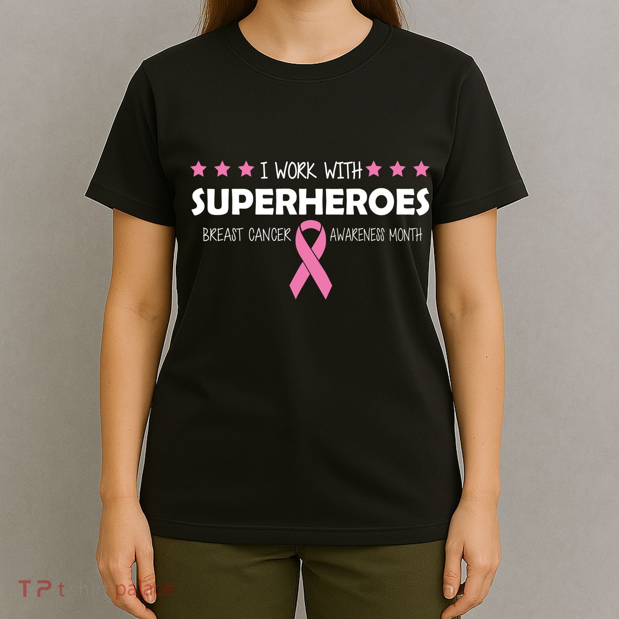 I Work With Superheroes Breast Cancer Awareness Month T-Shirt