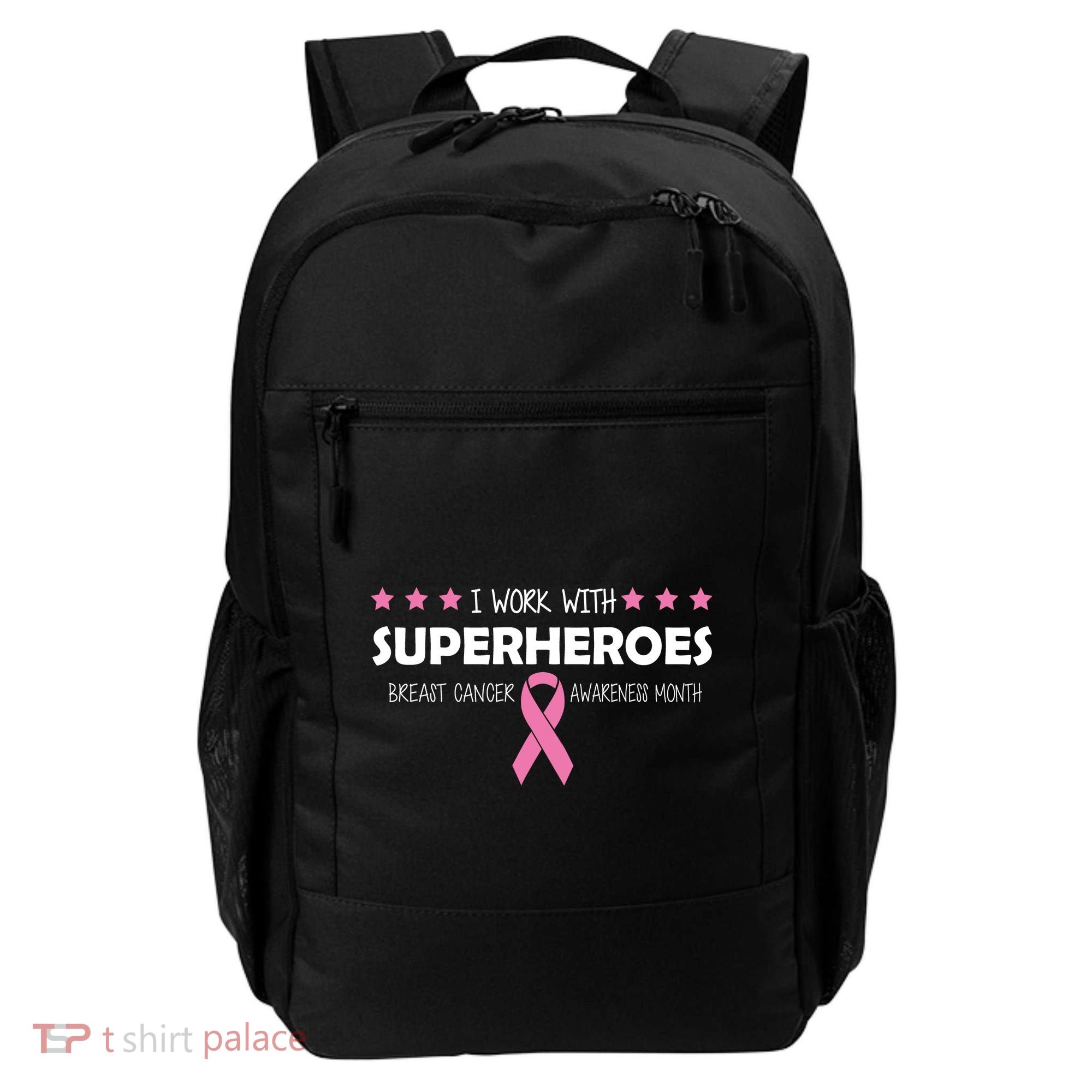 I Work With Superheroes Breast Cancer Awareness Month Backpack