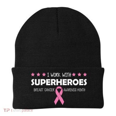 I Work With Superheroes Breast Cancer Awareness Month Beanie
