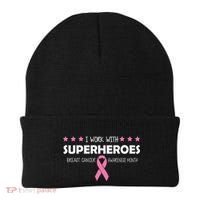 I Work With Superheroes Breast Cancer Awareness Month Beanie thumb 0
