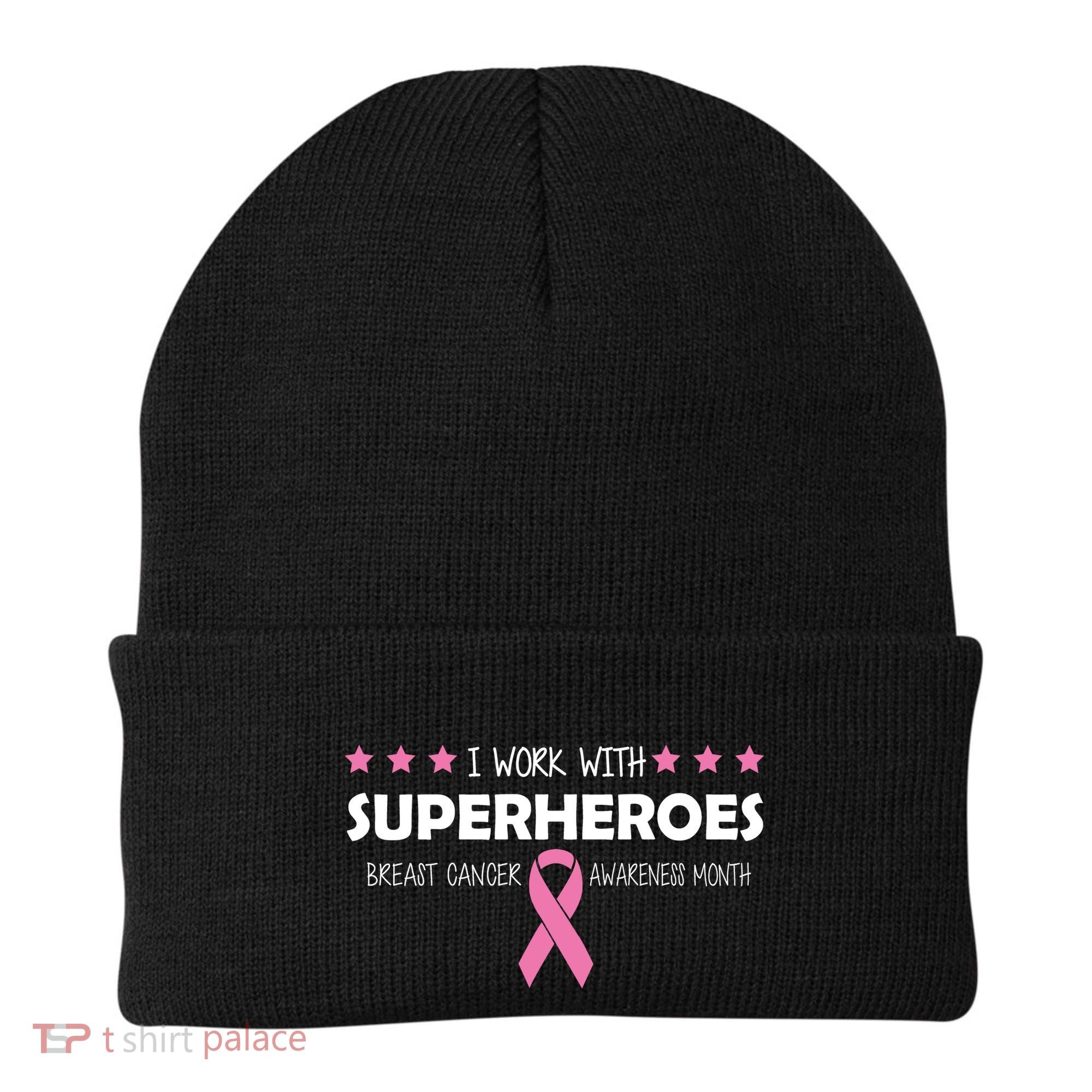 I Work With Superheroes Breast Cancer Awareness Month Beanie