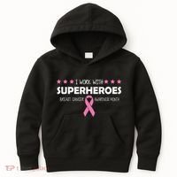 I Work With Superheroes Breast Cancer Awareness Month Kids Hoodie thumb 0