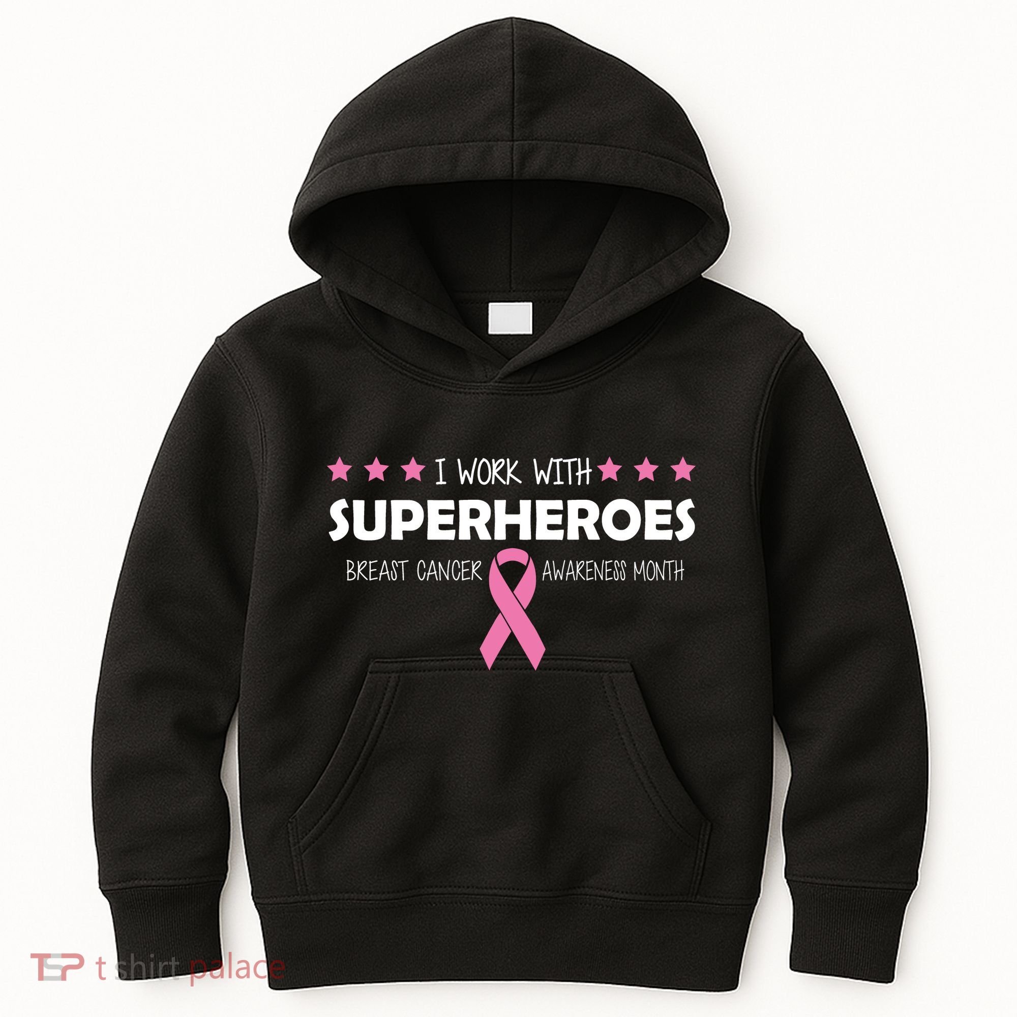 I Work With Superheroes Breast Cancer Awareness Month Kids Hoodie