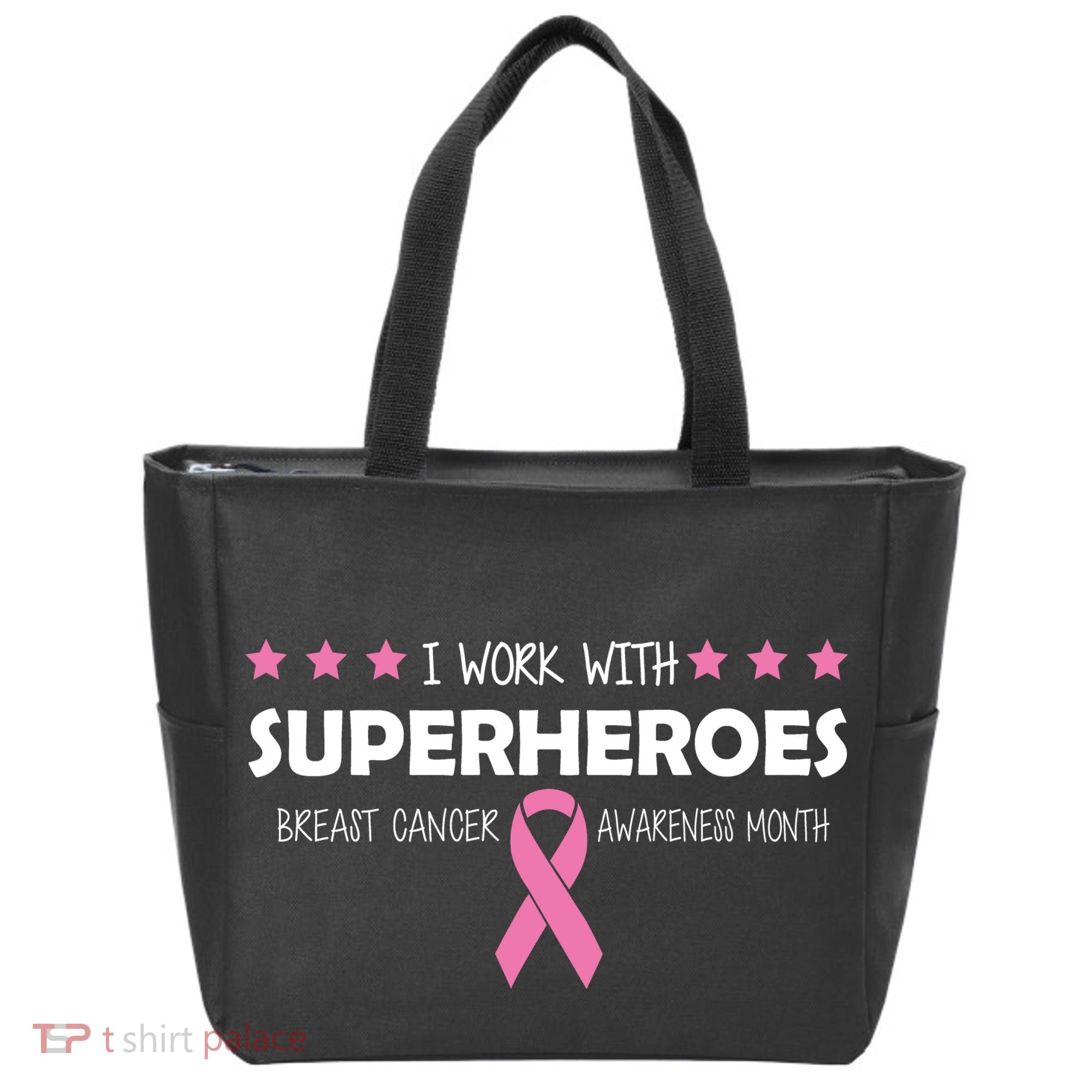I Work With Superheroes Breast Cancer Awareness Month Tote Bag
