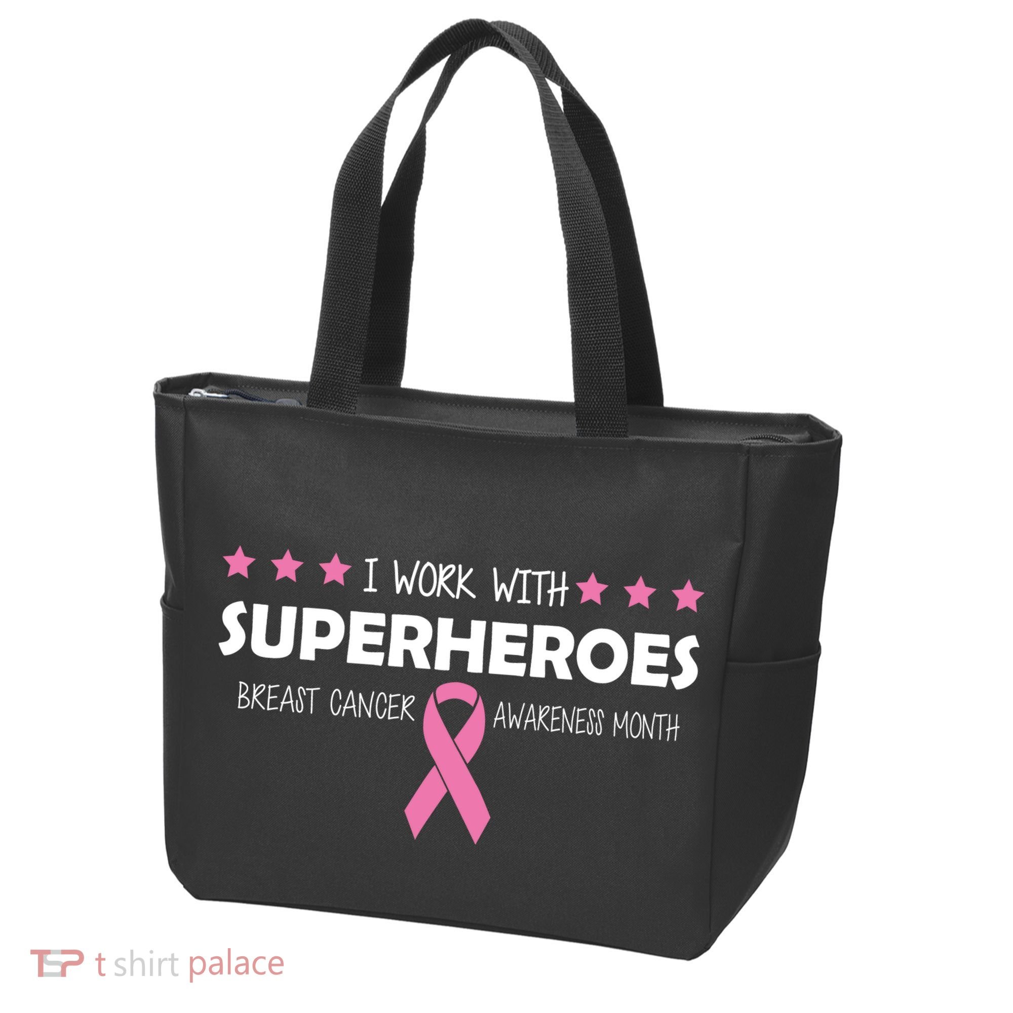 I Work With Superheroes Breast Cancer Awareness Month Tote Bag