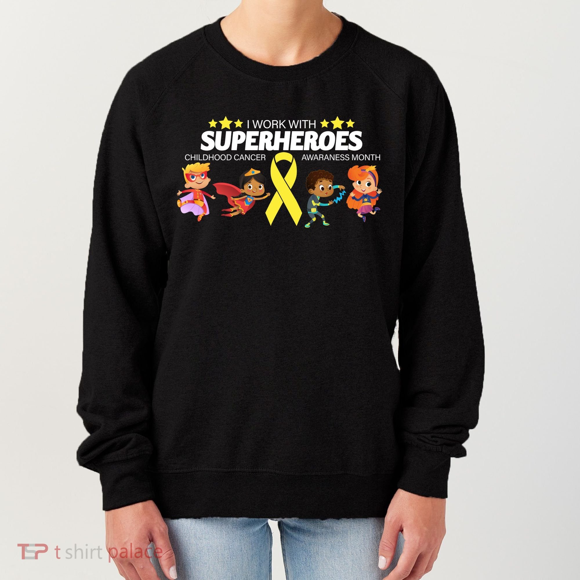 I Work With Superheroes Childhood Cancer Awareness Women's Sweatshirt