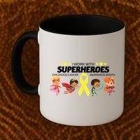 I Work With Superheroes Childhood Cancer Awareness Coffee Mug thumb 2