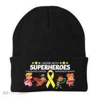 I Work With Superheroes Childhood Cancer Awareness Beanie thumb 0