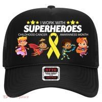 I Work With Superheroes Childhood Cancer Awareness Hat thumb 0