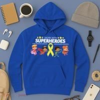 I Work With Superheroes Childhood Cancer Awareness Hoodie thumb 3