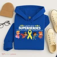 I Work With Superheroes Childhood Cancer Awareness Hoodie thumb 4