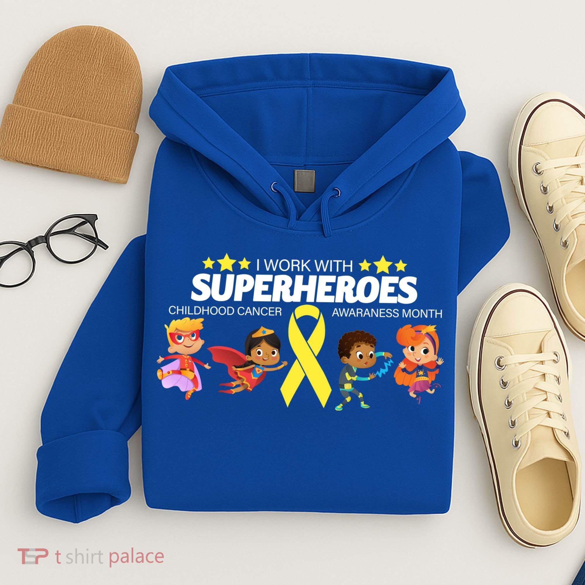 I Work With Superheroes Childhood Cancer Awareness Hoodie