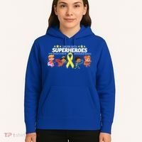 I Work With Superheroes Childhood Cancer Awareness Hoodie thumb 5