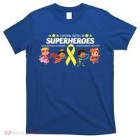 I Work With Superheroes Childhood Cancer Awareness T-Shirt thumb 0