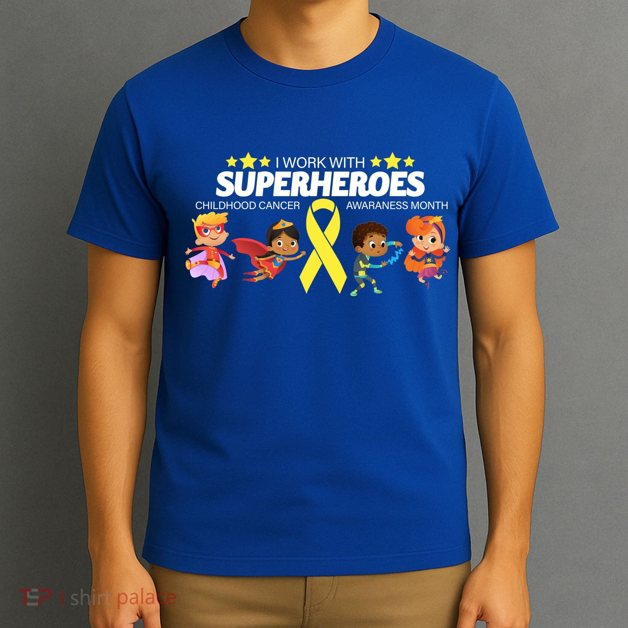 I Work With Superheroes Childhood Cancer Awareness T-Shirt