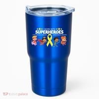 I Work With Superheroes Childhood Cancer Awareness Tumbler thumb 0
