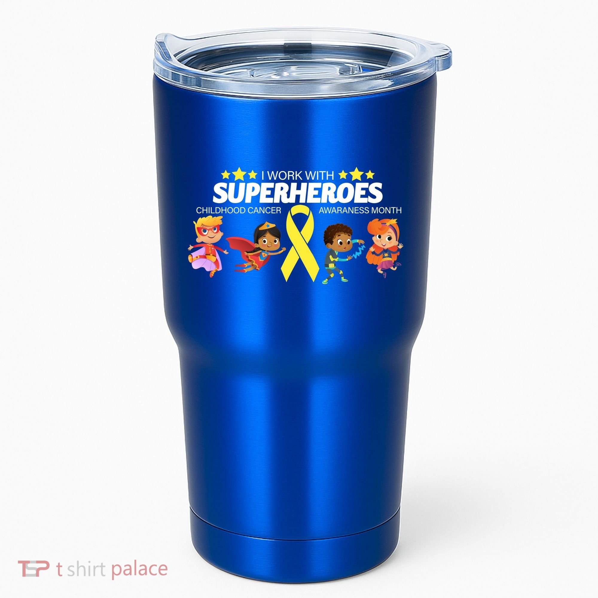 I Work With Superheroes Childhood Cancer Awareness Tumbler