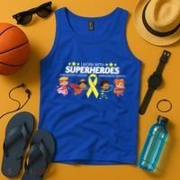 I Work With Superheroes Childhood Cancer Awareness Tank Top thumb 4